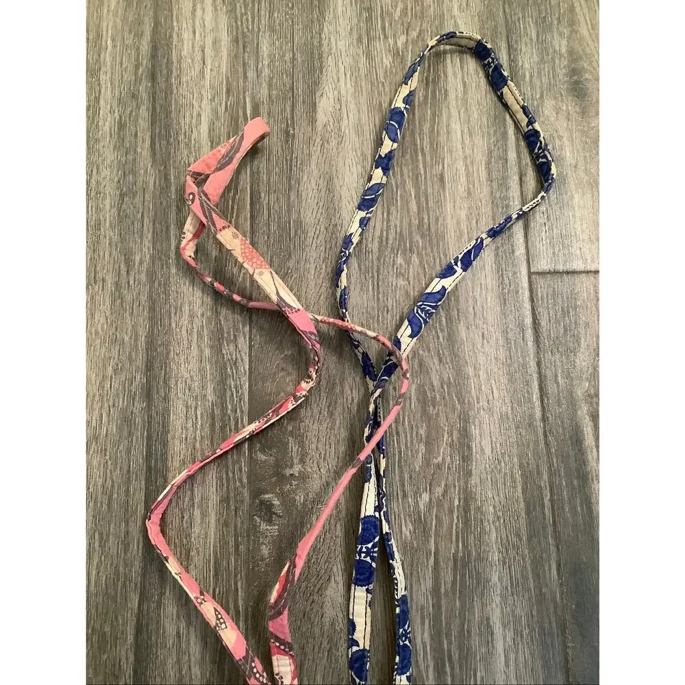 Vera Bradley Set of 2 Pink Blue Floral Paisley ID Keychain Holder Lanyard C17-2
